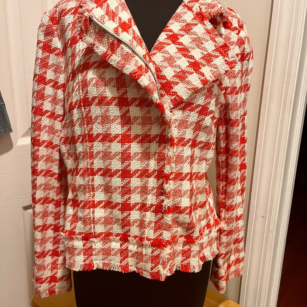 Ann Taylor pink checked tweed jacket, petite large, NWOT